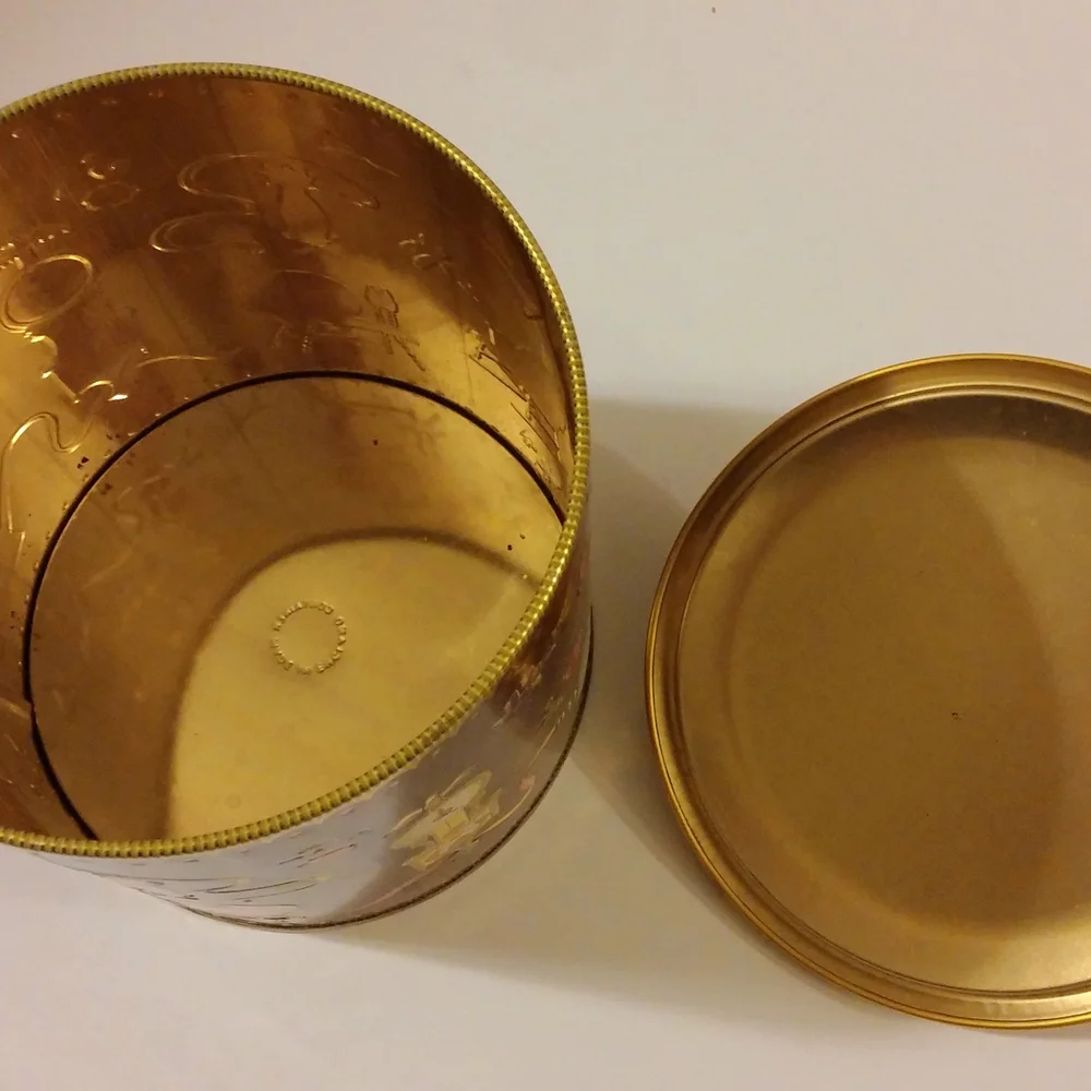 Vintage Decorative Cookie Tin with Brown and Gold Accents